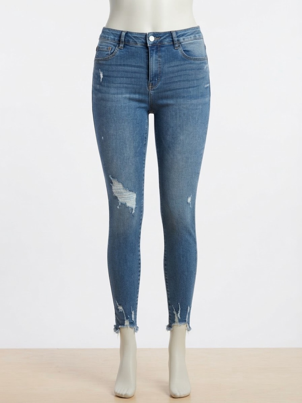 Rewash Medium Blue Distressed High-Rise Skinny Jeans